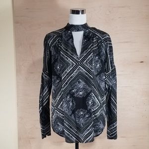 Free People Printed Keyhole Choker Top in Black XS